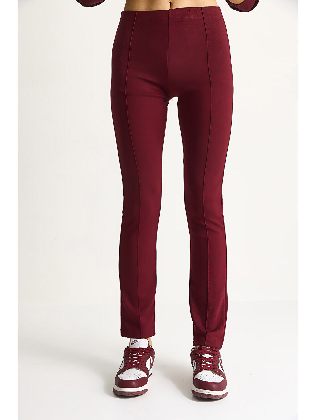 Bordo Kadın Yumuşak Dokulu Bisiklet Yaka Oversize Sweat Pantolon Viskon Dalgıç Takım-5