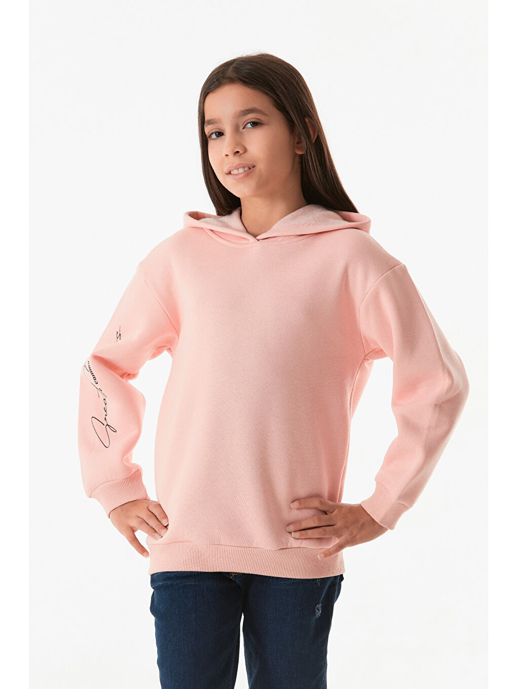 Fullamoda Pudra Pembe Kapüşonlu Kız Çocuk Sweatshirt