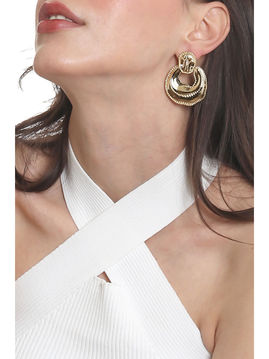 Sarı Kadın Yaprak Dokulu Çivili Model Çanta Formlu Küpe-2