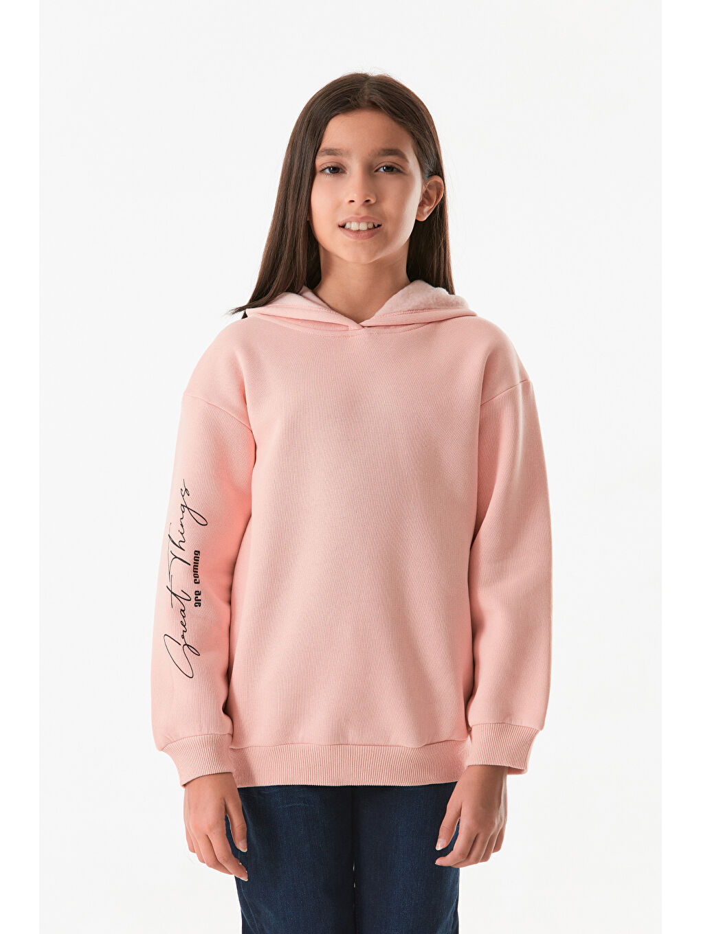 Fullamoda Pudra Pembe Kapüşonlu Kız Çocuk Sweatshirt - 1