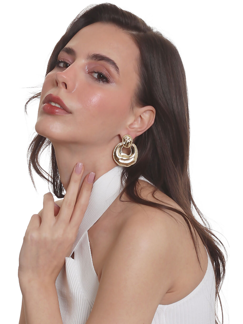 Sarı Kadın Yaprak Dokulu Çivili Model Çanta Formlu Küpe-4