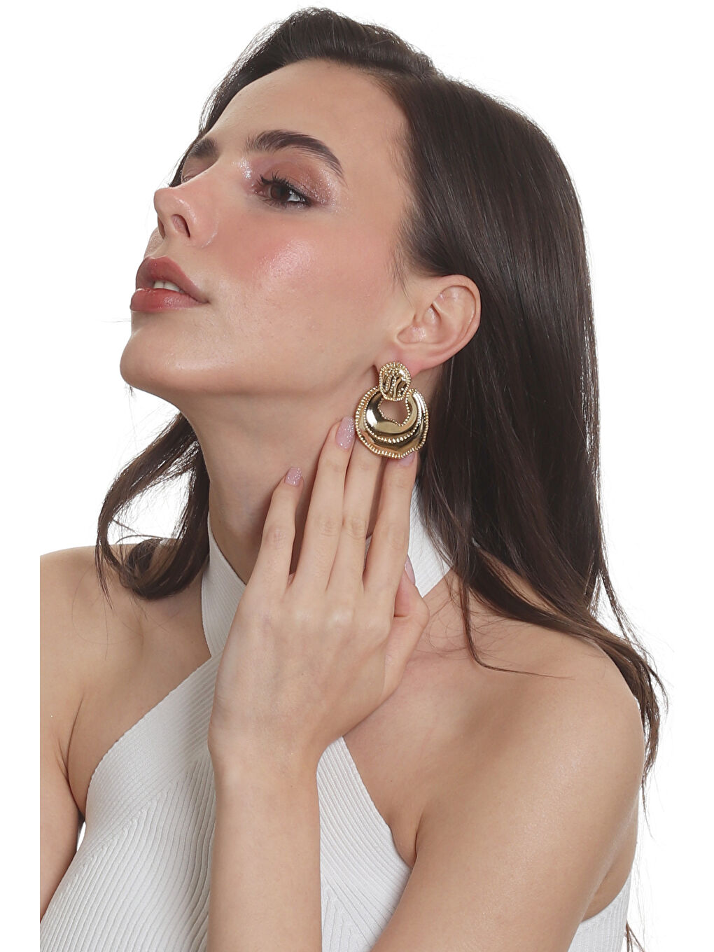 Sarı Kadın Yaprak Dokulu Çivili Model Çanta Formlu Küpe-5