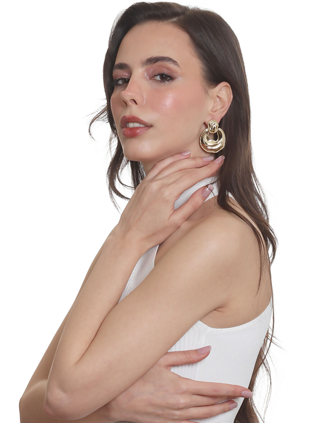 Sarı Kadın Yaprak Dokulu Çivili Model Çanta Formlu Küpe-7