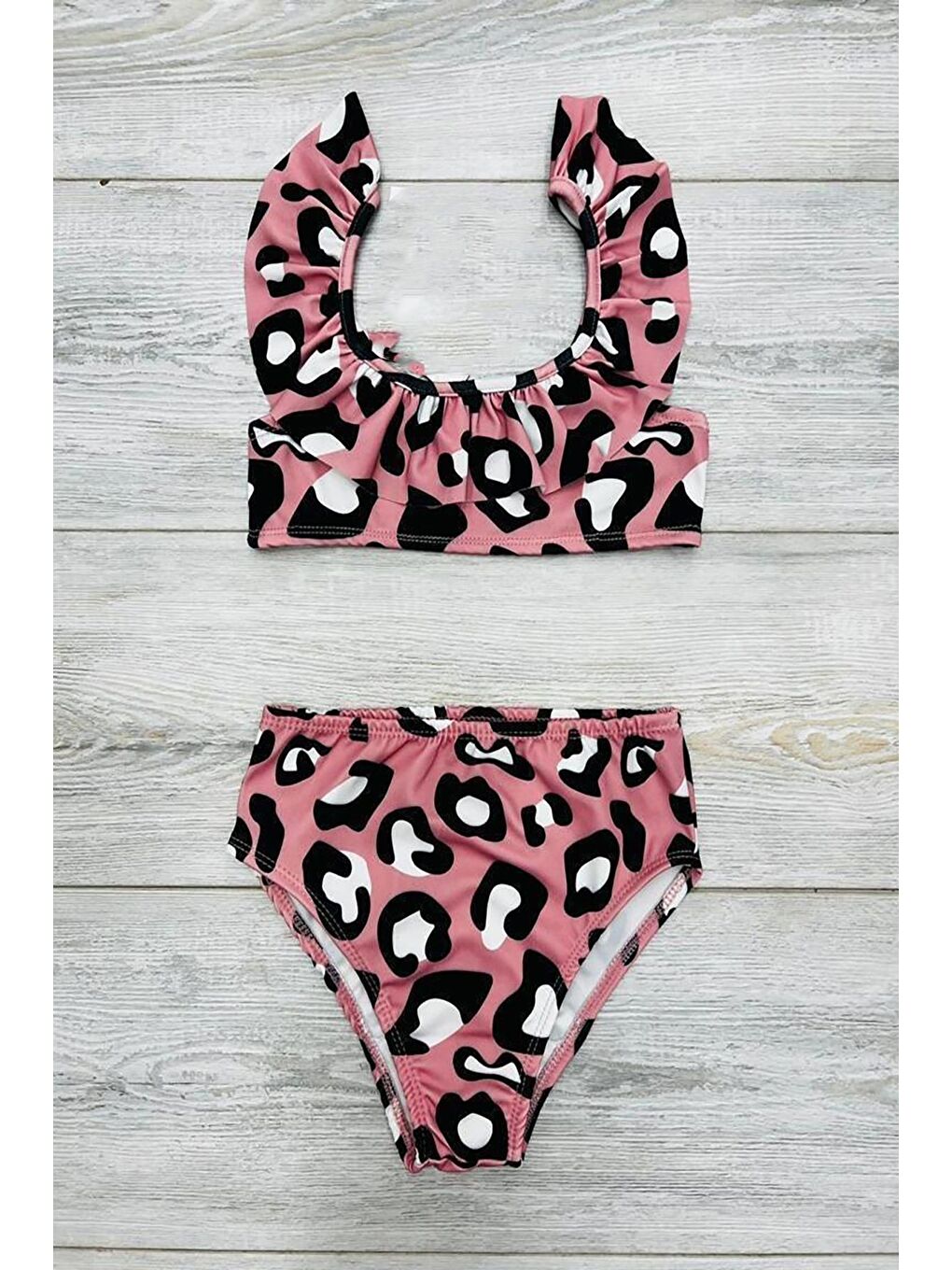 Karışık Fırfırlı Baskılı Kız Çocuk Mayosu