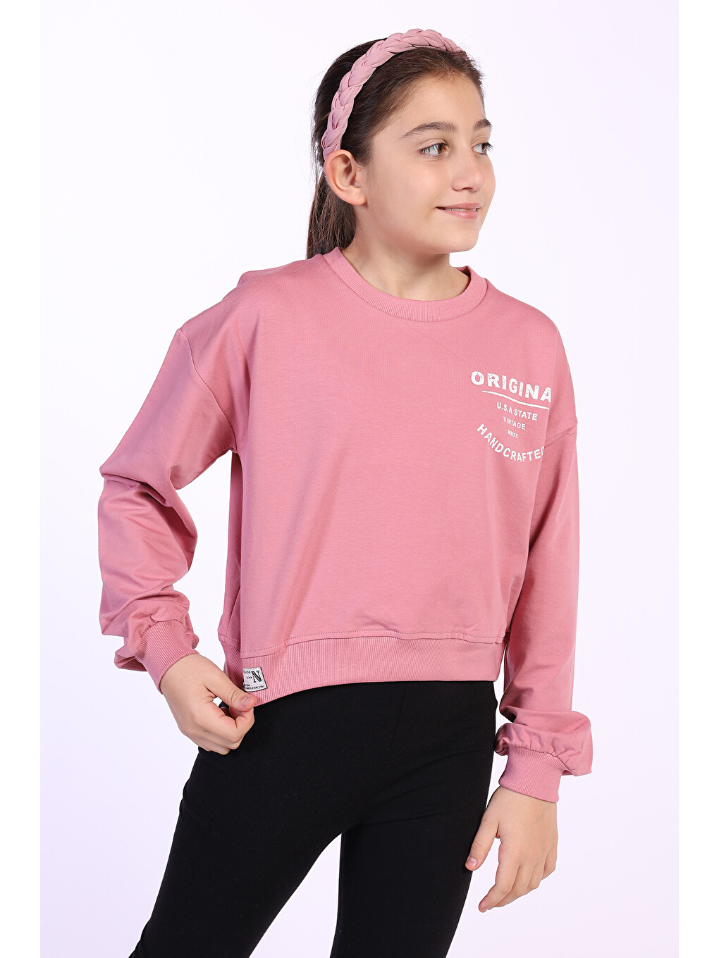 Pembe Kız Çocuk Orıgınal Baskılı Sweatshirt