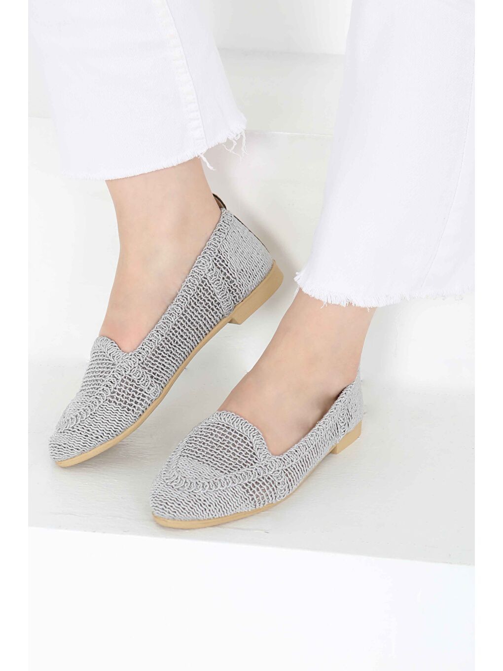 Kadın Gri Örgülü Babet - 27241-1