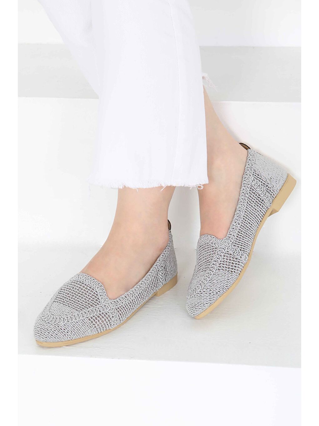 Kadın Gri Örgülü Babet - 27241-3