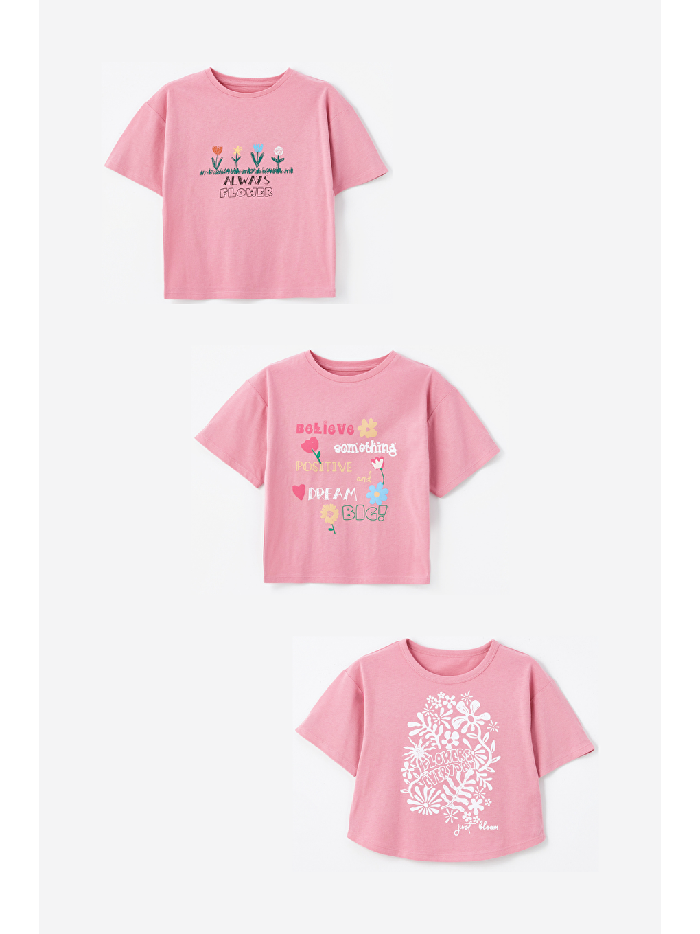 Dexia Pembe 3' lü Set - Örme Baskı Detaylı Tshirt