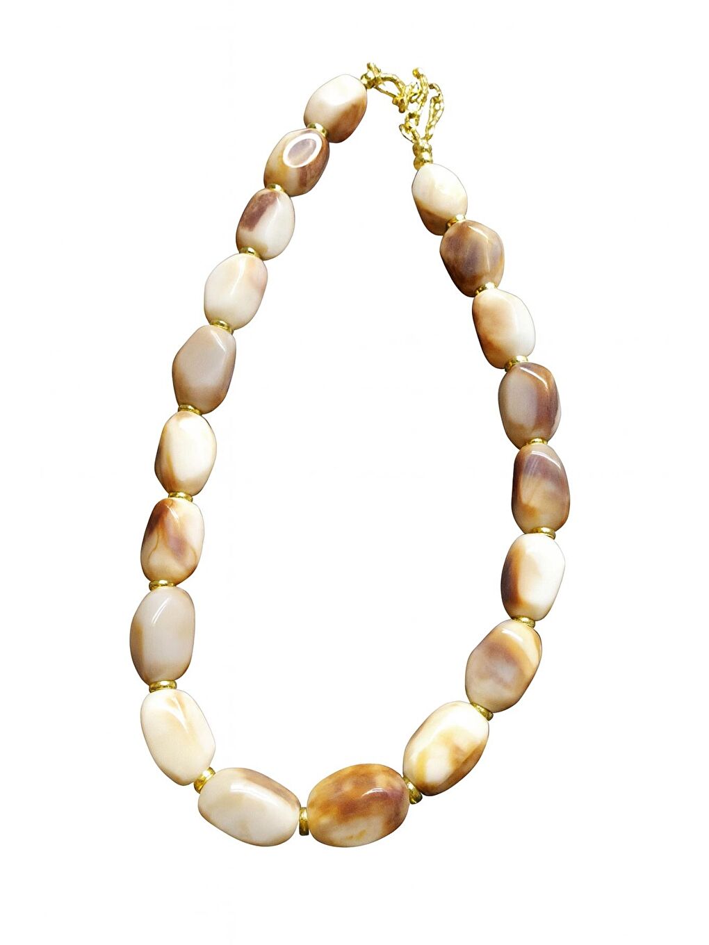 Bej Amorf Büyük Boncuklu Kolye-1