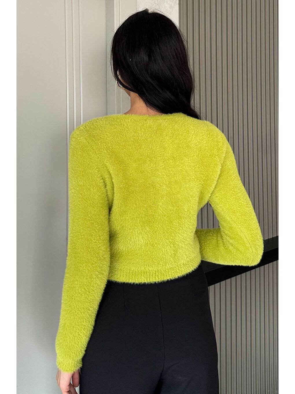 Yeşil Şardonlu Kadın Crop Top Triko Hırka (s,m,l,xl Uyumludur)-3