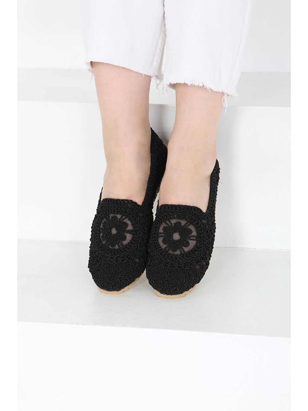 Kadın Siyah Örgülü Babet - 27240-2