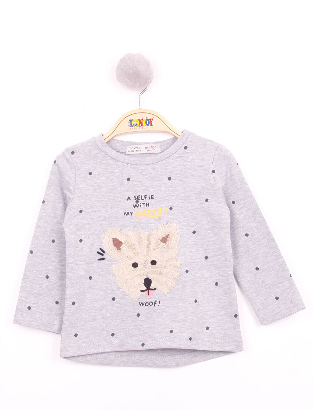 Gri Kız Bebek Köpek Nakışlı T-Shirt-2
