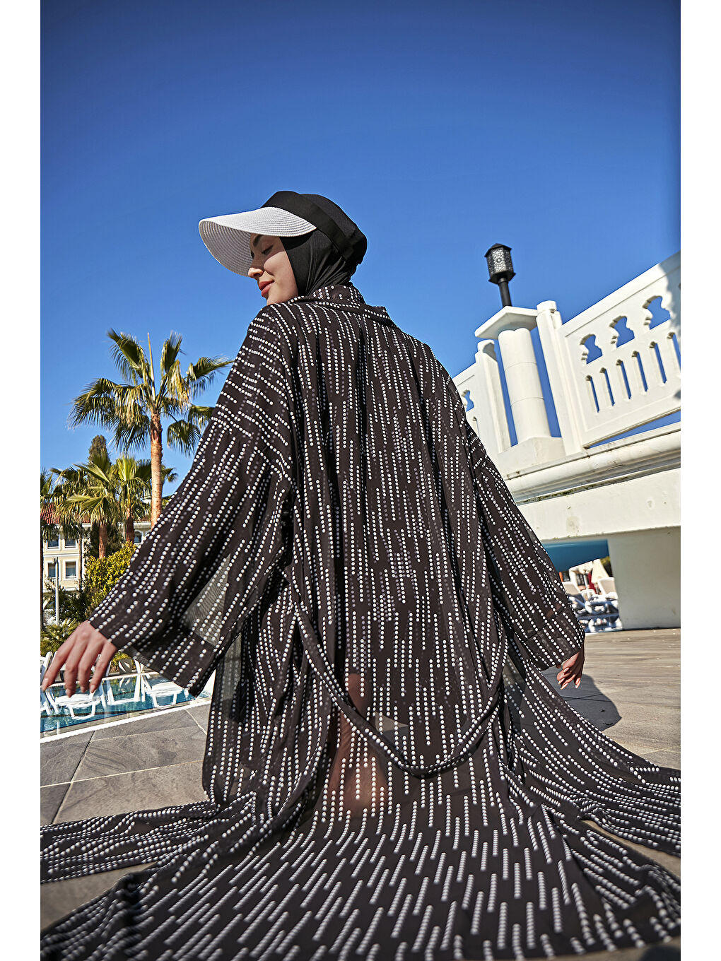 Siyah Tesettür Mayo Üzerine Tek Kaftan Kimono Pareo RP006 Yasmin-1