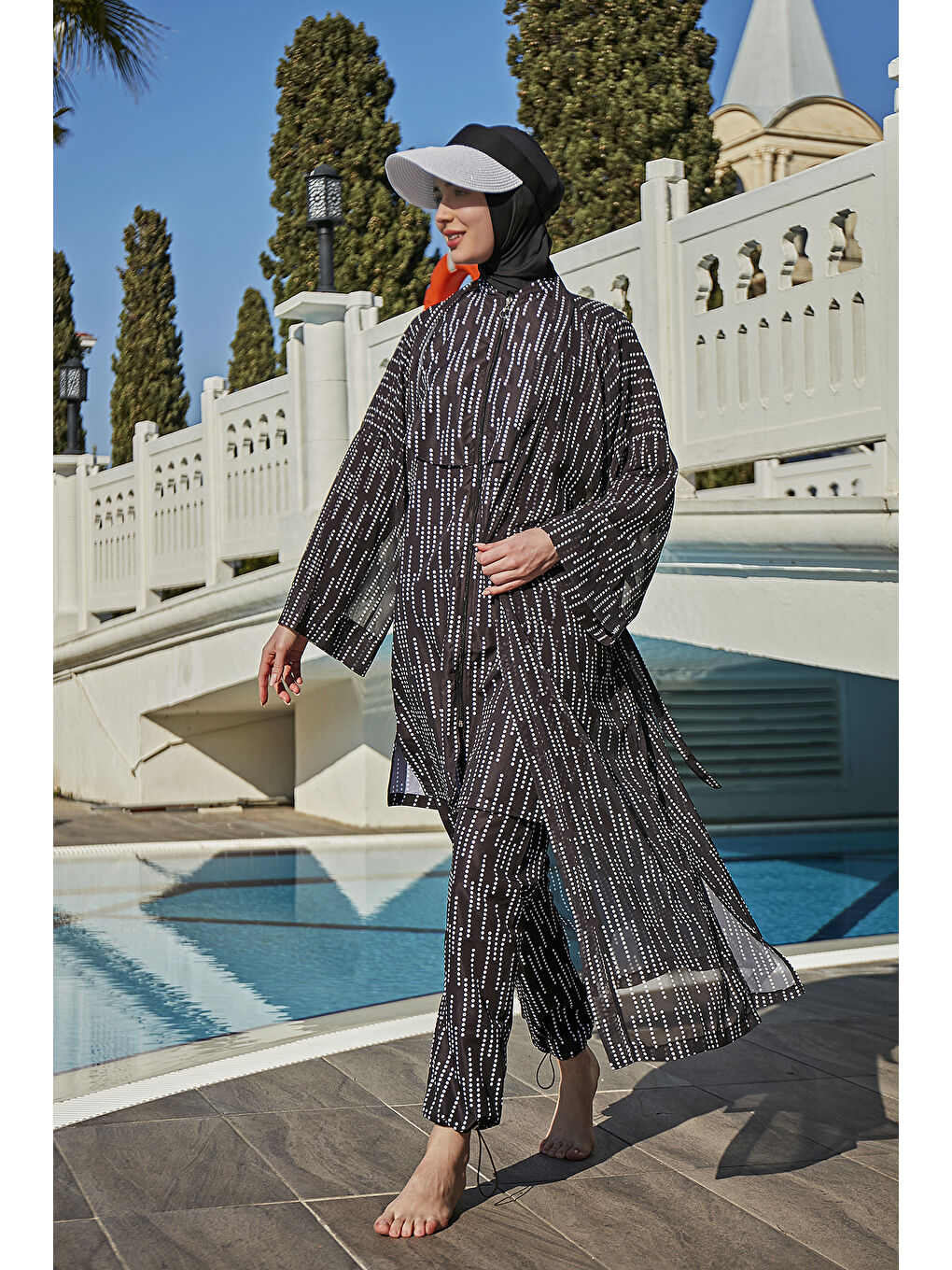 Siyah Tesettür Mayo Üzerine Tek Kaftan Kimono Pareo RP006 Yasmin-2