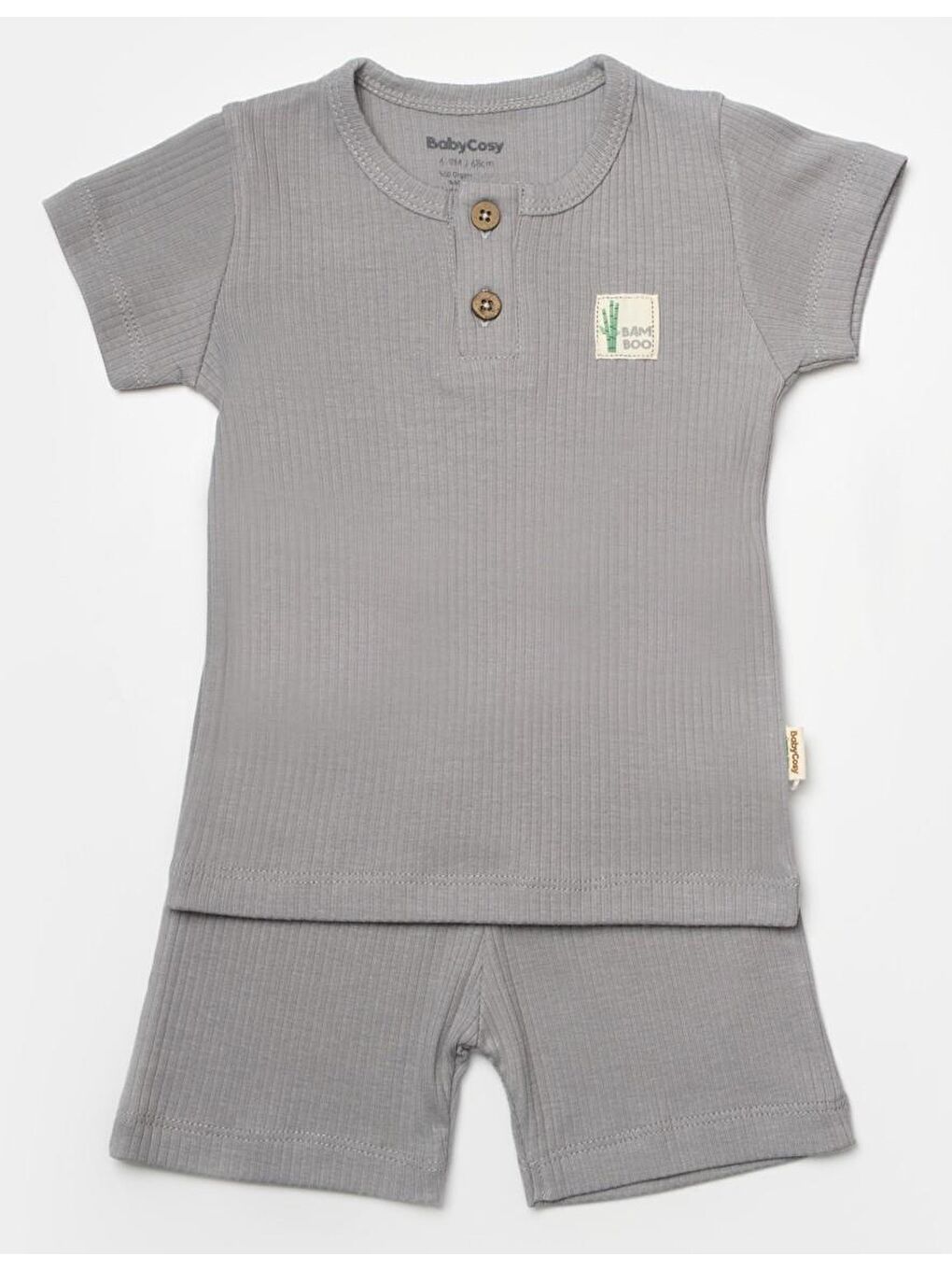 BabyCosy Organic Wear Gri Bebek Şort ve Tişört Takımı, %50 Bambu - %50 Organik Pamuk, Bebek ve Yenidoğan Serisi - CSYB9044