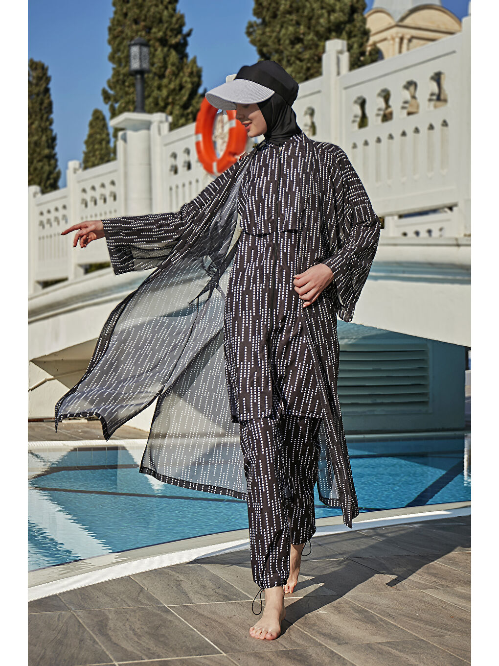 Siyah Tesettür Mayo Üzerine Tek Kaftan Kimono Pareo RP006 Yasmin-3