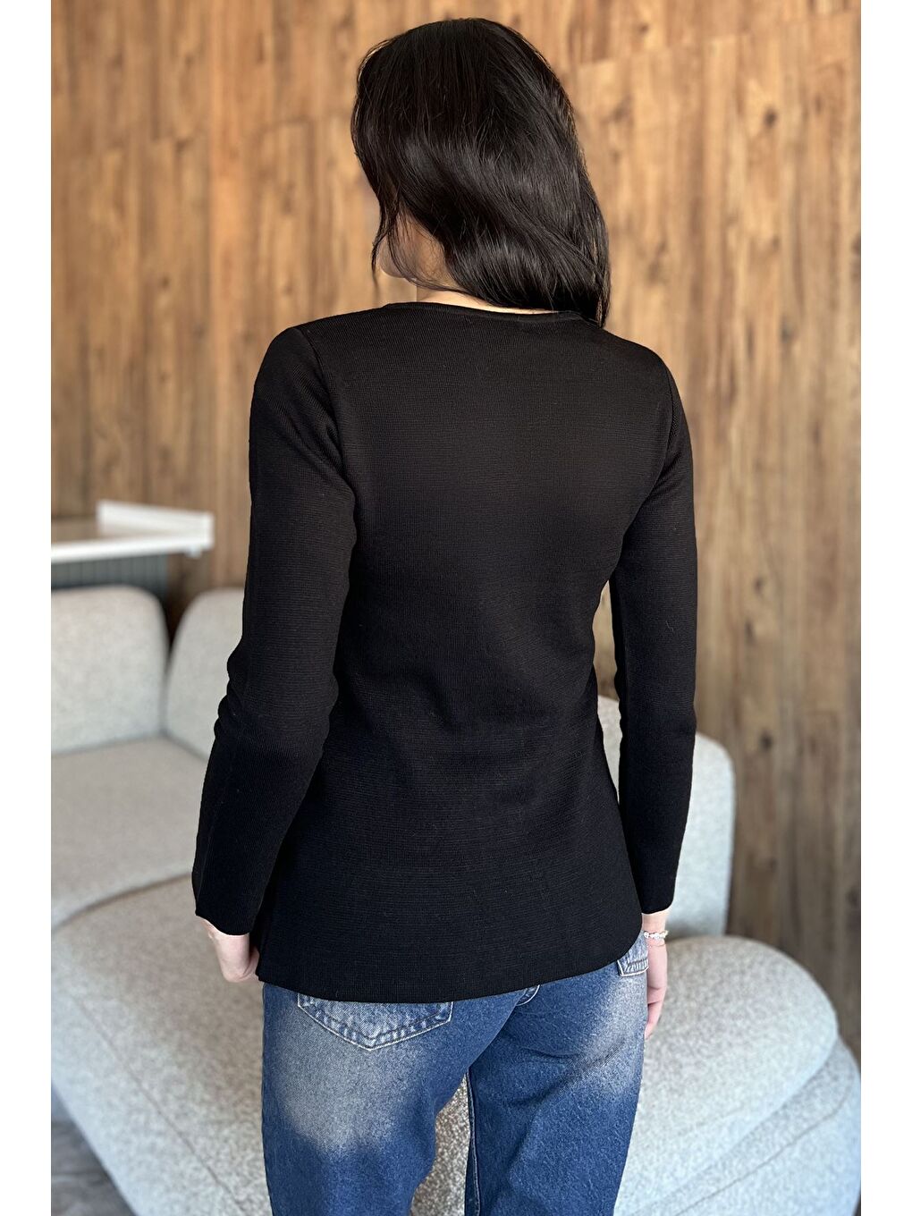 Siyah Taşlı Triko Hırka-3