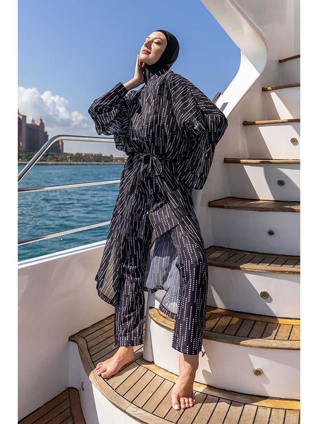 Siyah Tesettür Mayo Üzerine Tek Kaftan Kimono Pareo RP006 Yasmin-4