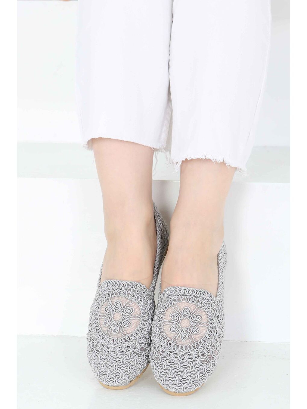 Kadın Gri Örgülü Babet - 27240-1