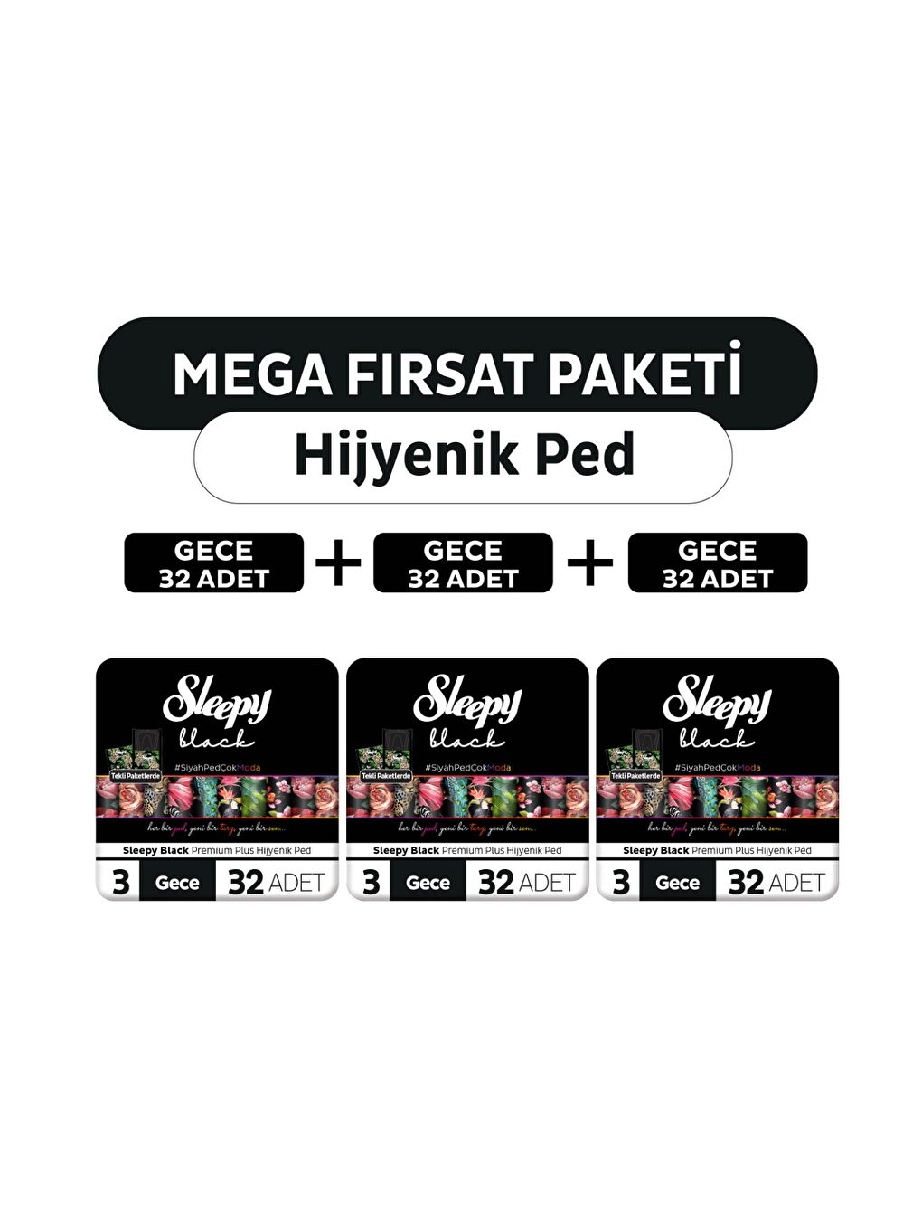 Black Premium Plus Hijyenik Ped Mega Fırsat Paketi Gece 96 Adet