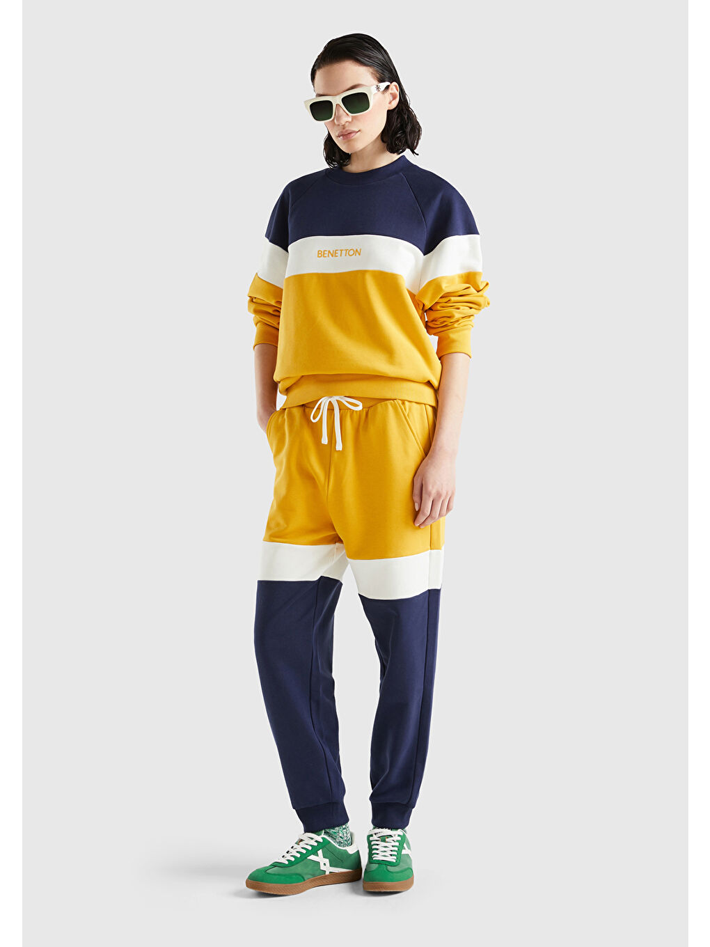 Sarı Unisex Hardal %100 Pamuk Renk Bloklu Eşofman Altı