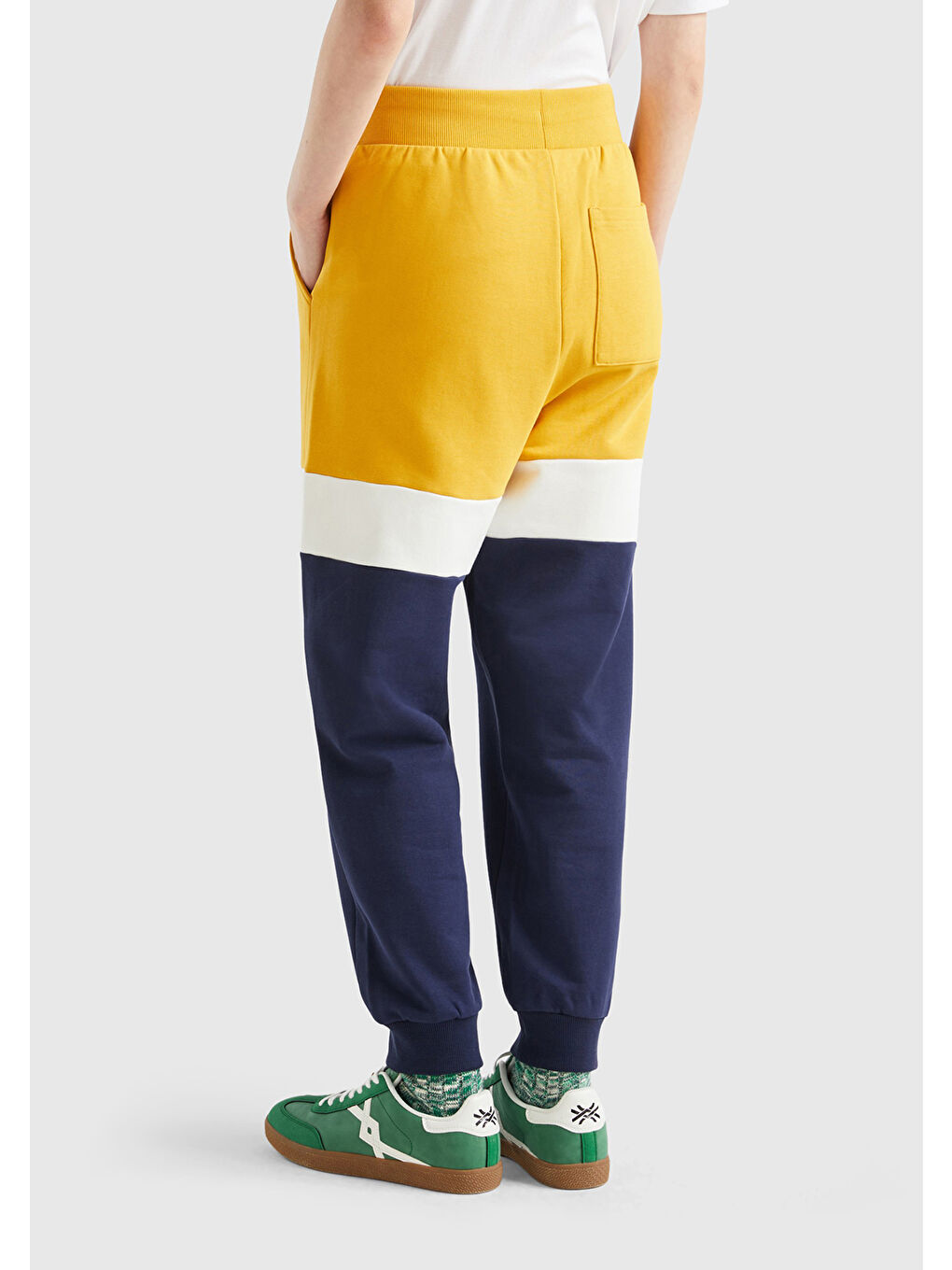 Sarı Unisex Hardal %100 Pamuk Renk Bloklu Eşofman Altı-1