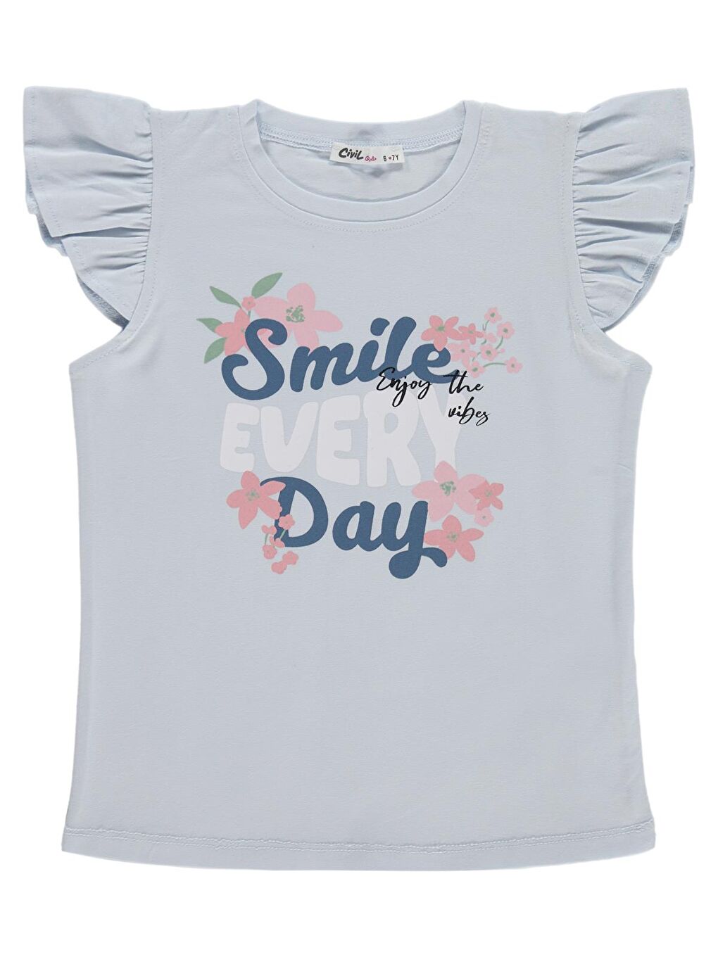 Girls Kız Çocuk Smile Baskılı 6-9 Yaş Takım - Açık Mavi-Koyu İndigo-3