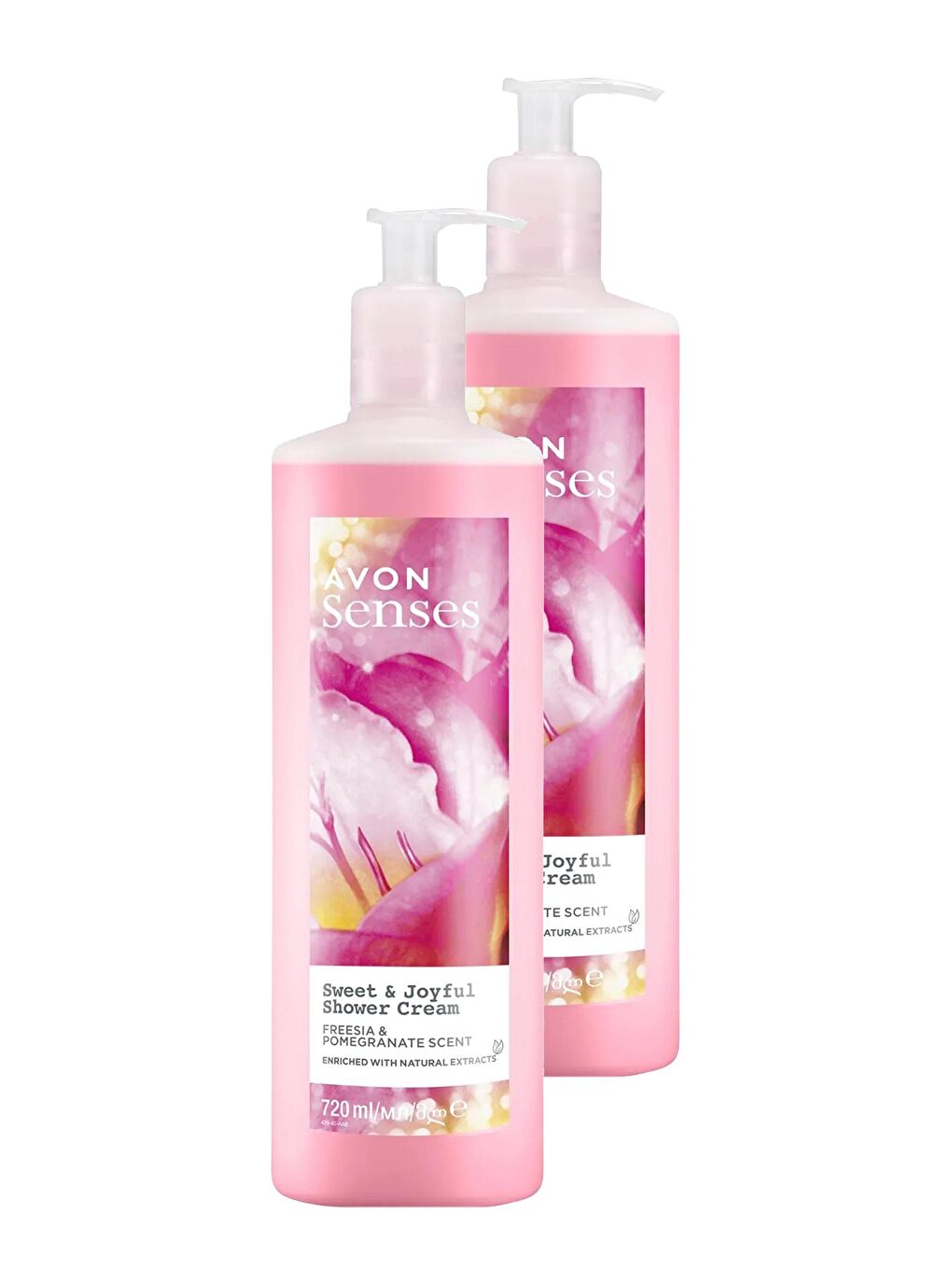 AVON Renksiz Senses Sweat & Joyful Frezya ve Nar Kokulu Krem Duş Jeli 720 Ml. İkili Set