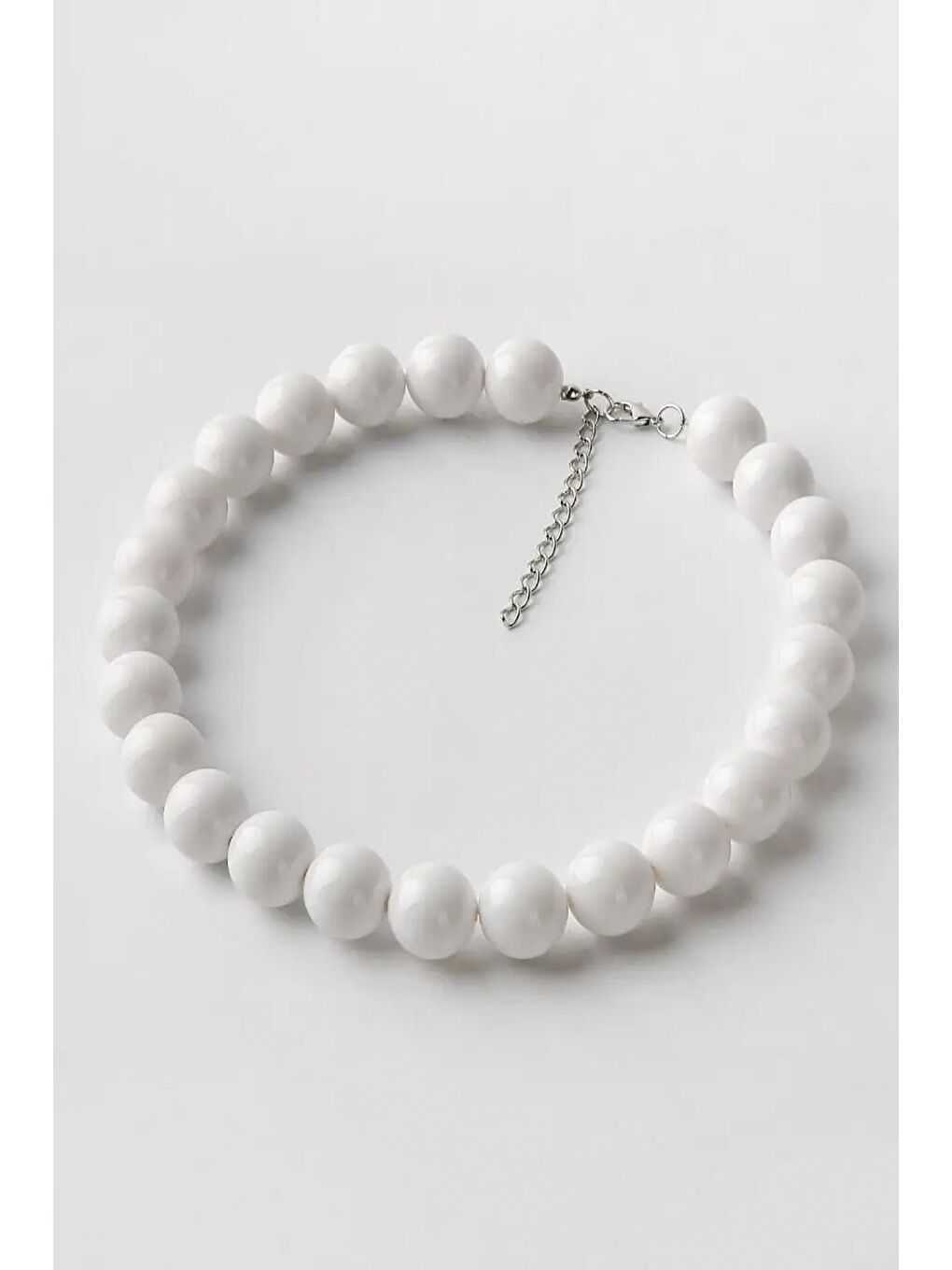 Beyaz Büyük Boncuklu Kadın Kolye - 20mm Boncuklu-6