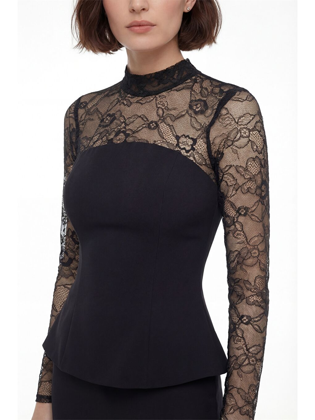 Kadın Siyah Dantel Detay Uzun Balık Abiye Elbise-2