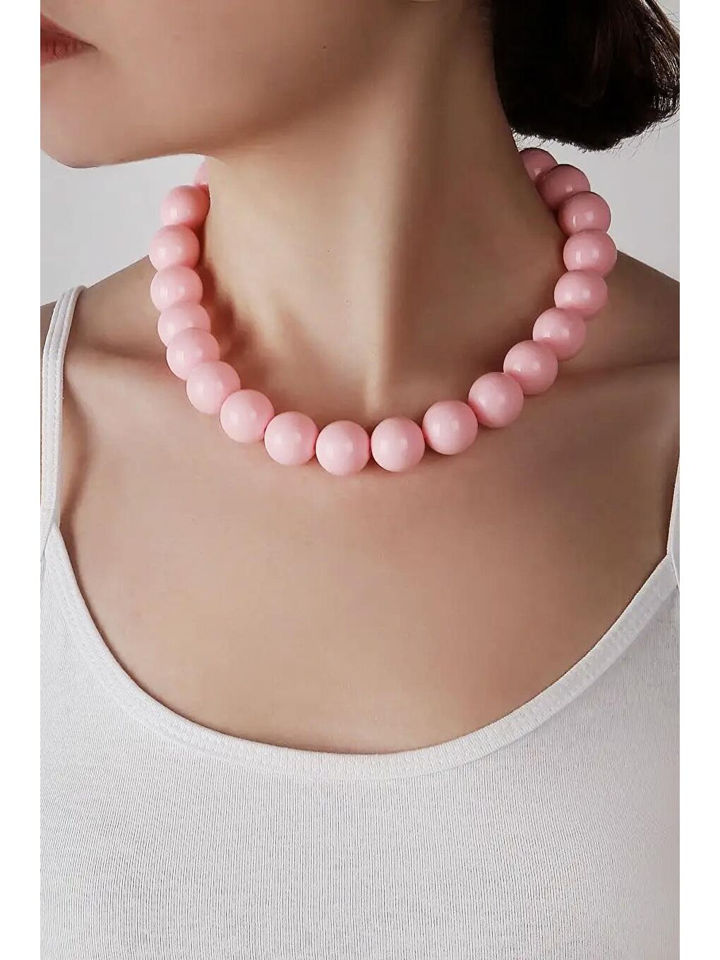 Pembe Büyük Boncuklu Kadın Kolye - 20mm Boncuklu-3