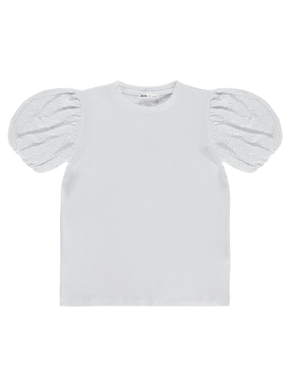 Girls Dantel Balon Kol 10-13 Yaş Tişört - Beyaz 10-11 Yaş