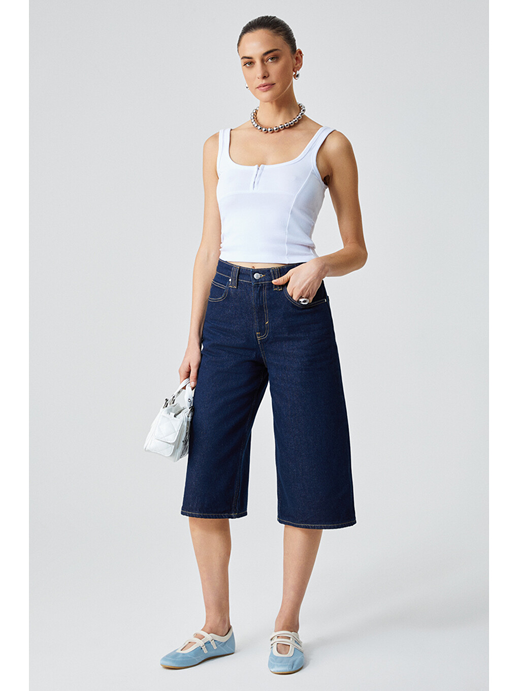 Alyona Kadın Slim Fit U Yaka Beyaz Atlet-1