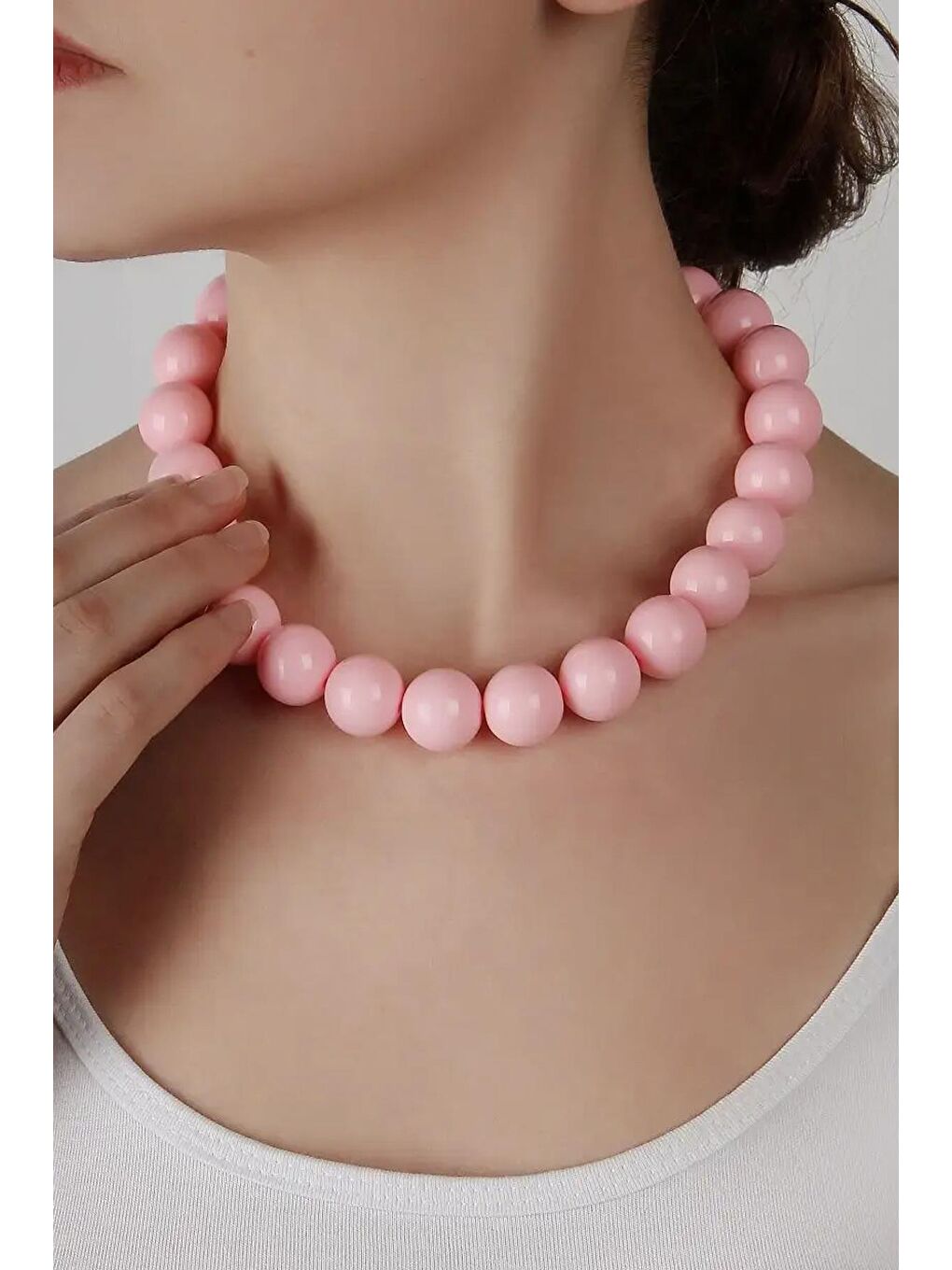 Pembe Büyük Boncuklu Kadın Kolye - 20mm Boncuklu-5