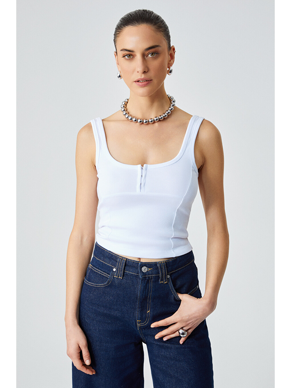 Alyona Kadın Slim Fit U Yaka Beyaz Atlet-2