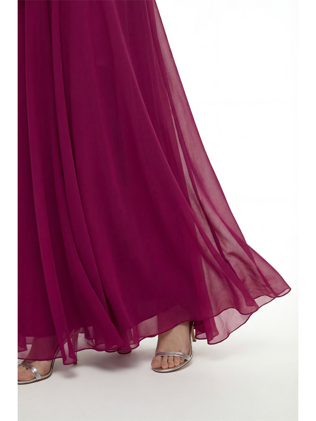 Kadın Bordo Straplez Yaka Taşlı Peplum Detay Uzun Abiye Elbise-3