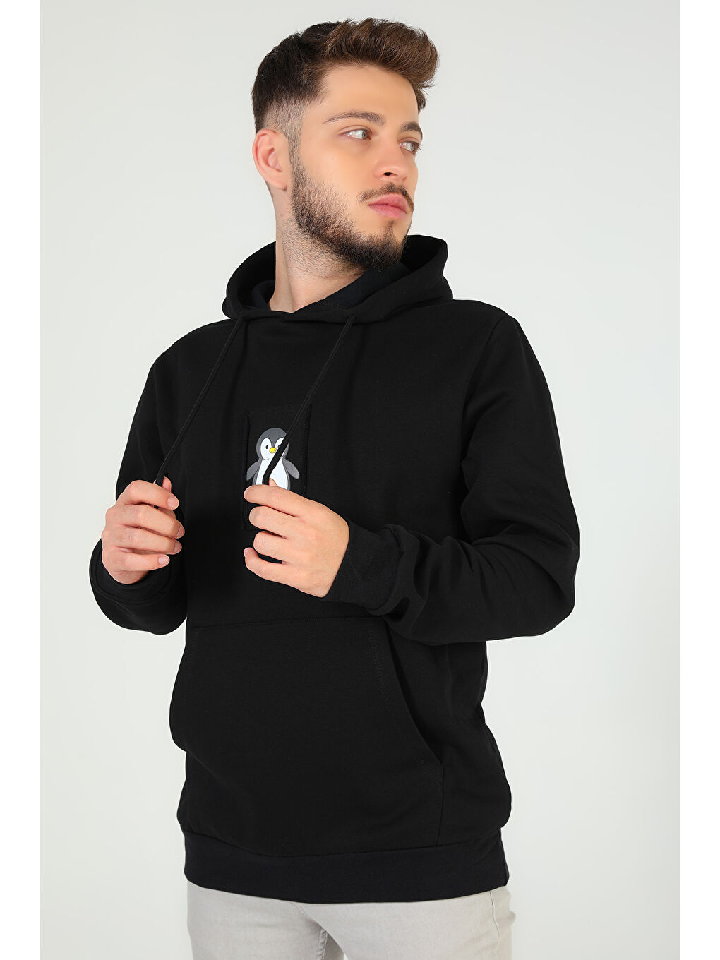 Mishar İtalia Siyah Erkek Kapüşonlu Şardonlu Baskılı Sweatshirt - 2