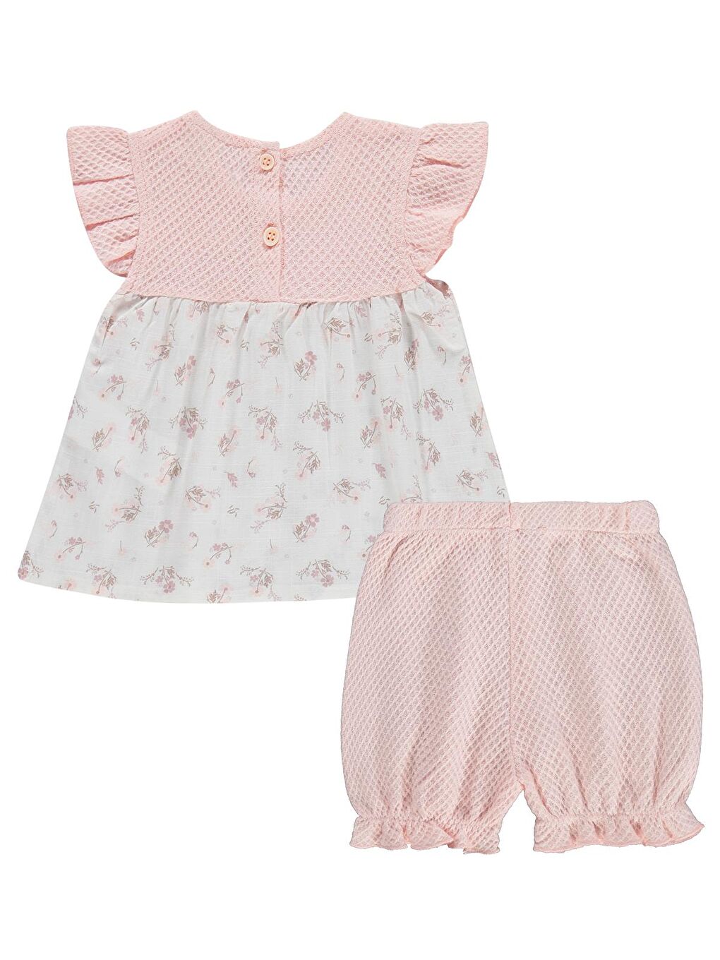 Pembe Baby Kol Fırfırlı Çiçek Baskılı 6-18 Ay Takım - Pudra-2
