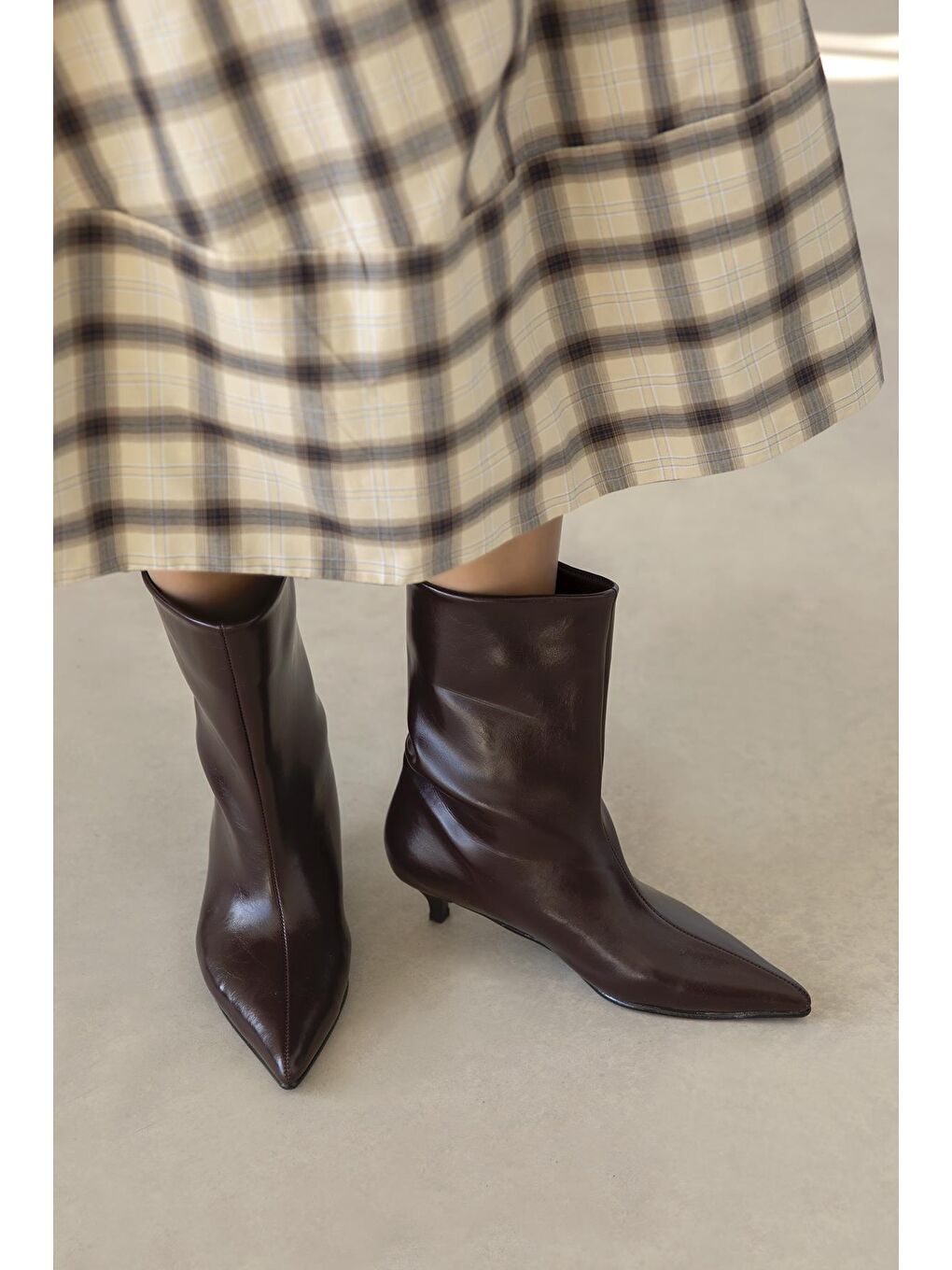 Morley Kadın Pino Ökçe Kırışık Deri Bot Bordo-2