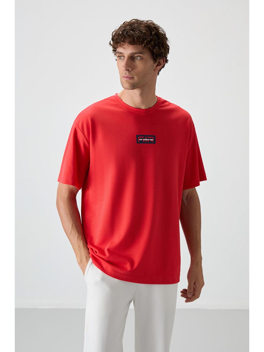 AIR JONES Kırmızı Pamuklu Kalın Yüzeyi Dokulu Oversize Fit  Baskılı Erkek T-Shirt - 88367 - 3