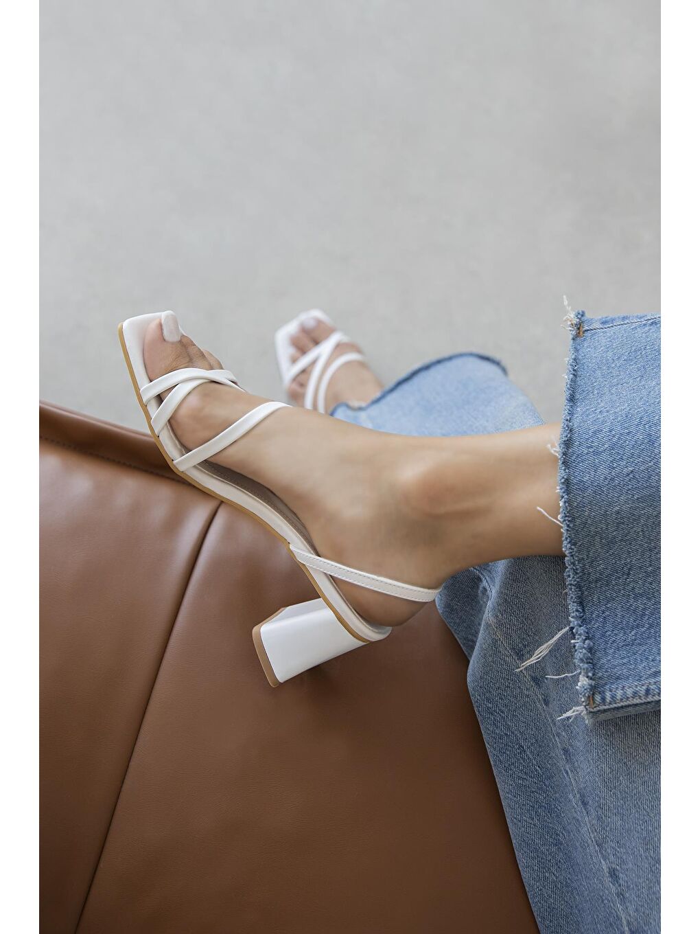 Hanat  Kadın Topuklu  Deri Sandalet Beyaz-1