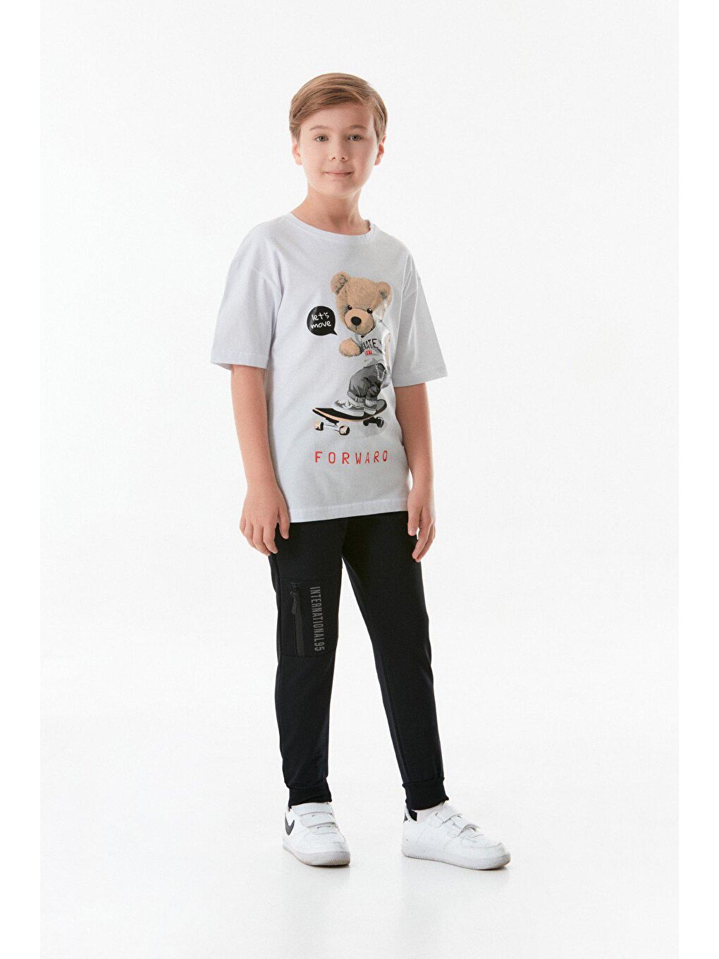 Lacivert Baskılı Beli Lastikli Jogger Erkek Çocuk Eşofman Altı