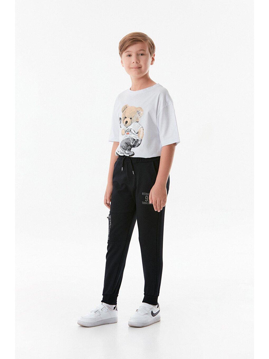 Lacivert Baskılı Beli Lastikli Jogger Erkek Çocuk Eşofman Altı-1