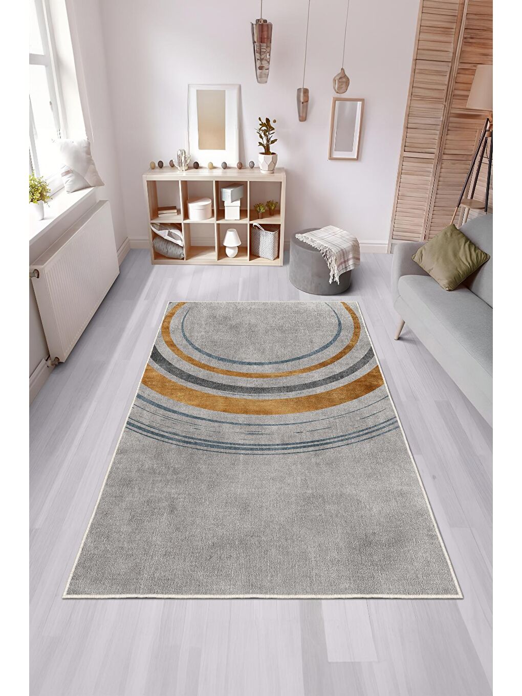 Gri Özel Tasarım, Kaymaz Taban, İnce, Yıkanabilir, Modern Halı WOOKECE1456 180x280