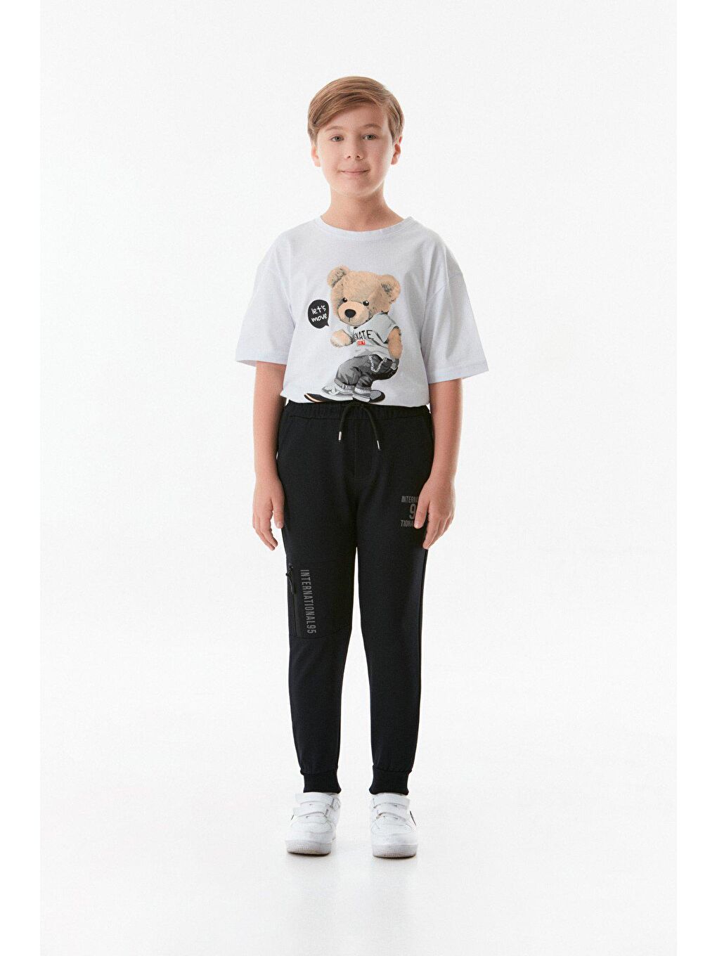 Lacivert Baskılı Beli Lastikli Jogger Erkek Çocuk Eşofman Altı-2