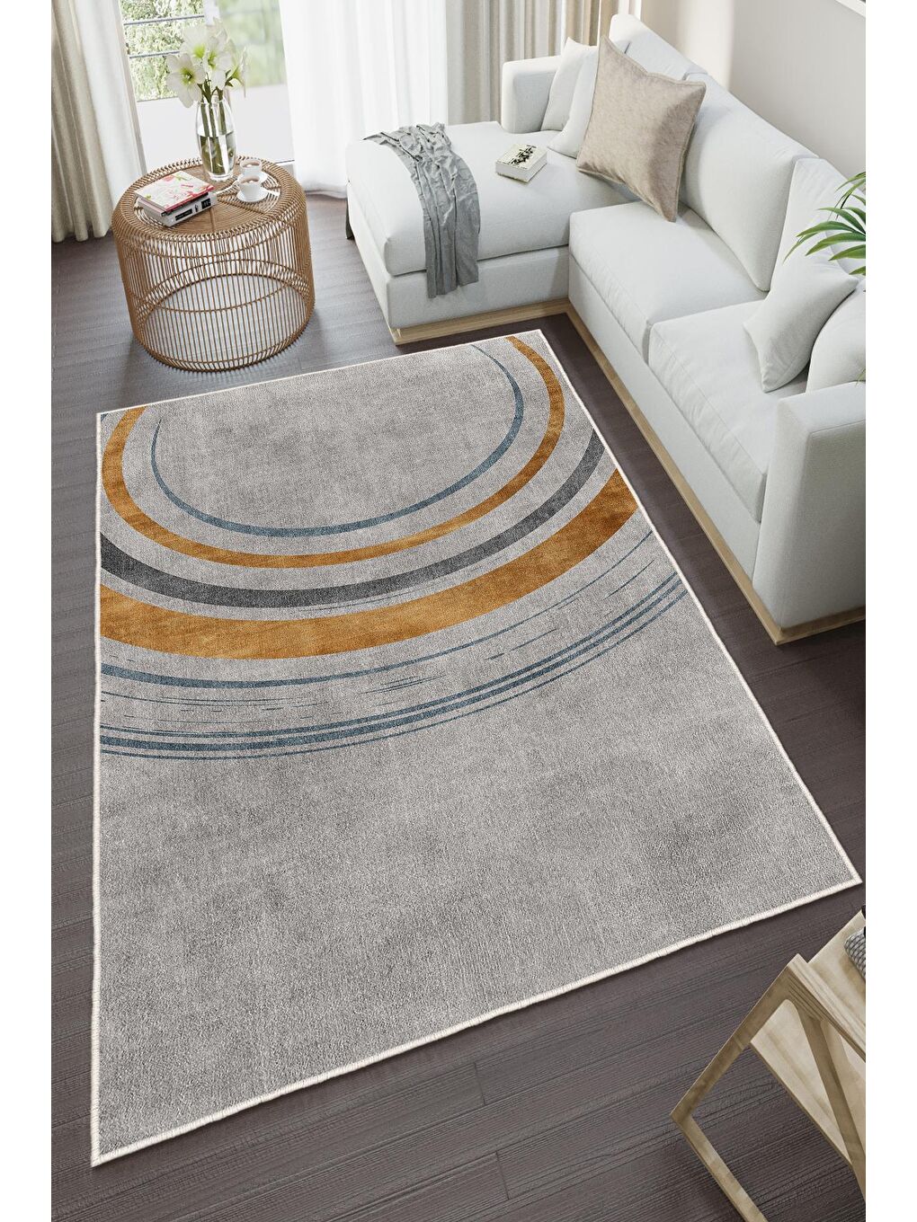 Gri Özel Tasarım, Kaymaz Taban, İnce, Yıkanabilir, Modern Halı WOOKECE1456 180x280-2