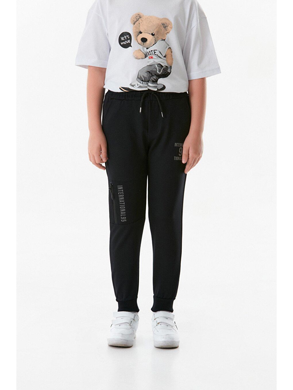 Lacivert Baskılı Beli Lastikli Jogger Erkek Çocuk Eşofman Altı-3