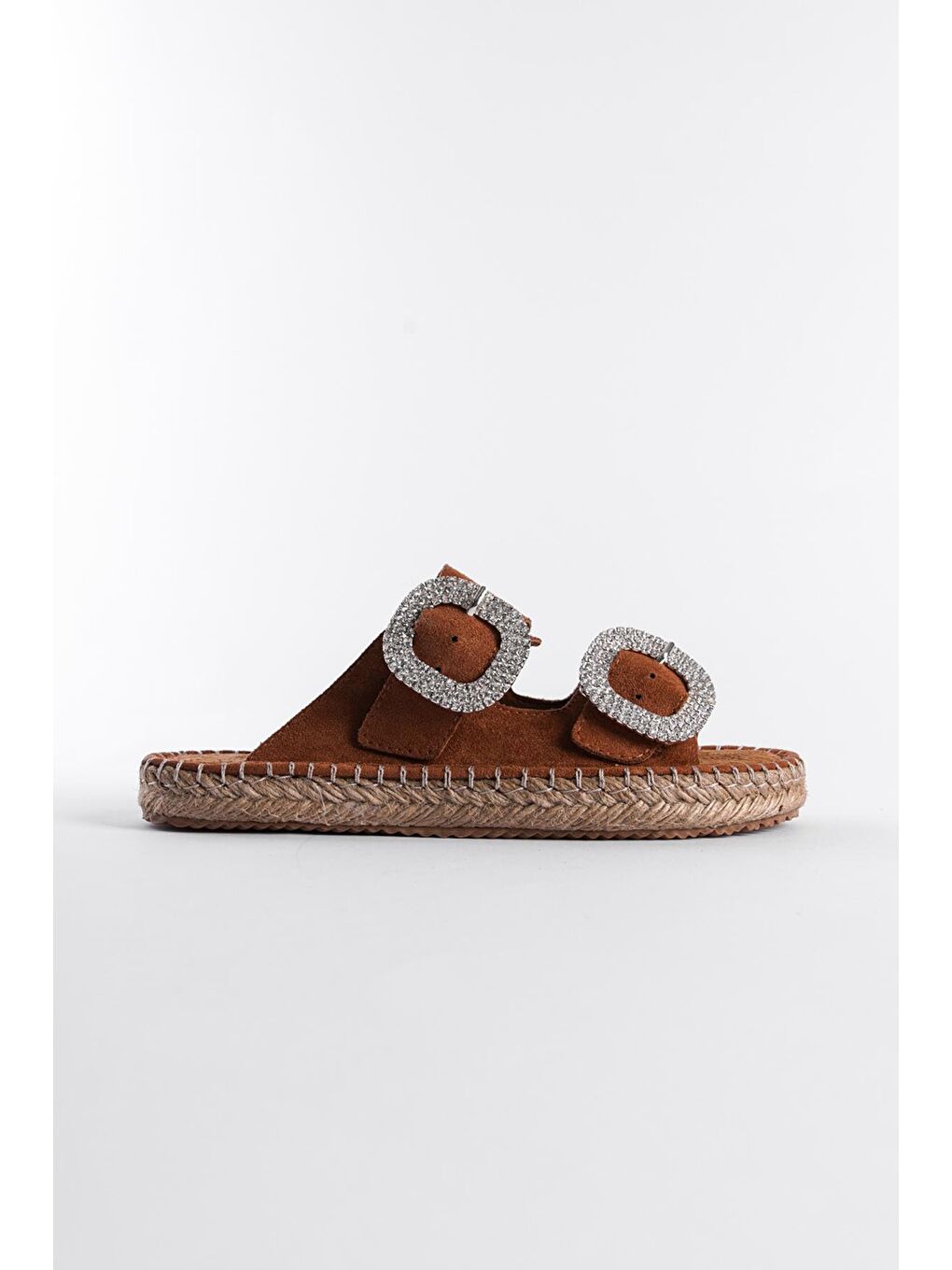 Capone Outfitters Kahverengi Taşlı Kadın Espadril Terlik - 1