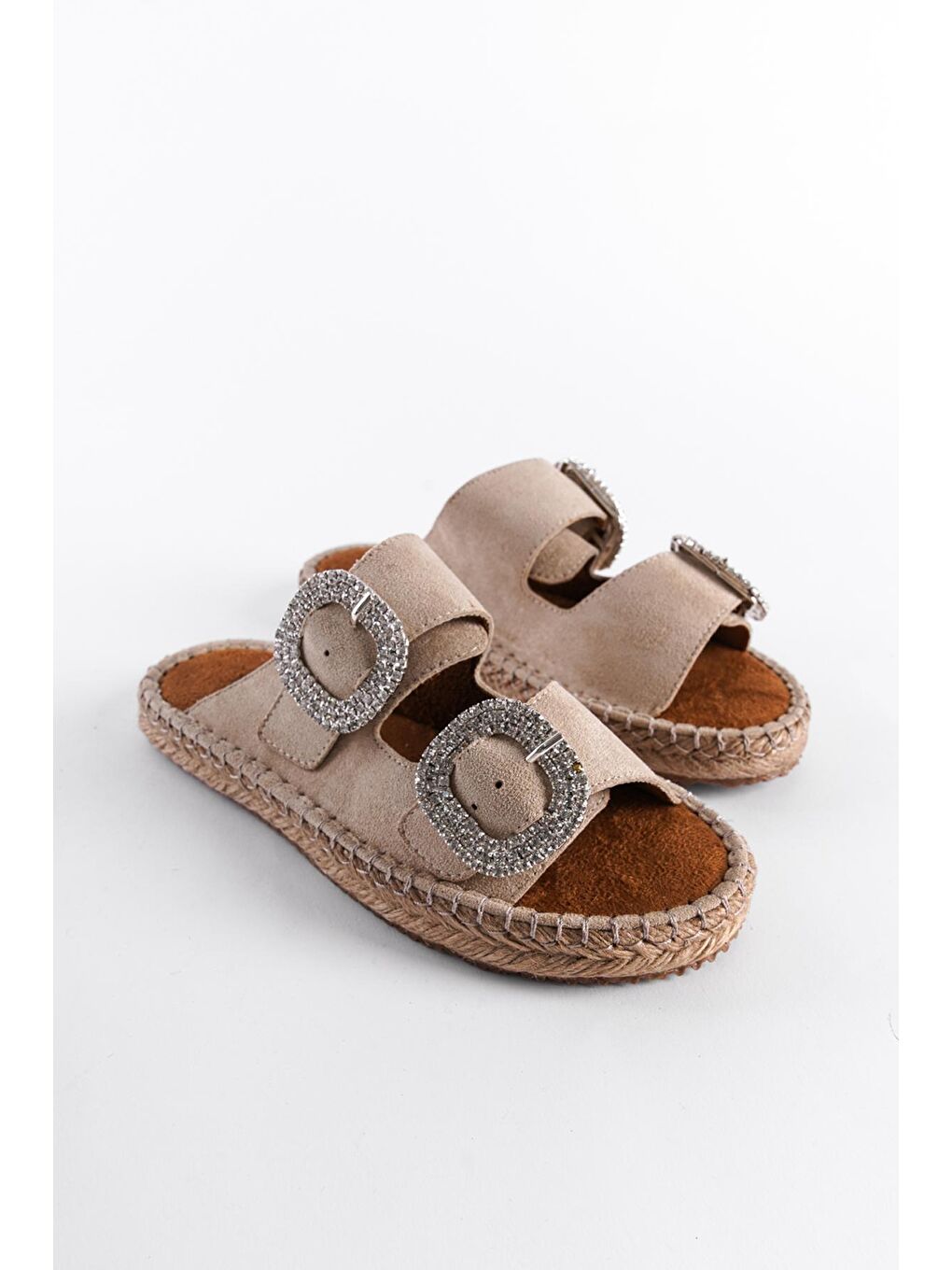 Bej Taşlı Kadın Espadril Terlik