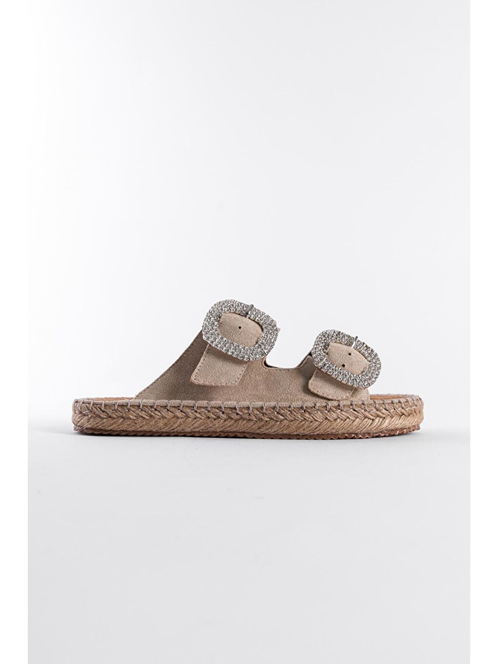 Bej Taşlı Kadın Espadril Terlik-1